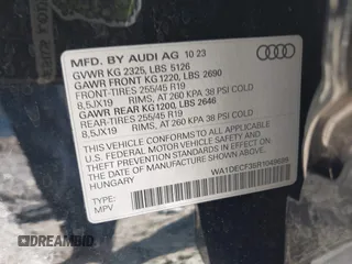 2024 Audi Q3 S line Premium with VIN WA1DECF35R1049699, listed as a IAAI auction lot 41177879 with 15,852 mi miles. Bid and sale history available at carsss.com. Image 9.