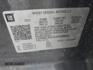 2018 Chevrolet Suburban Premier z VIN 1GNSKJKC3JR189621, wystawiony jako IAAI lot #41925416 z przebiegiem 150 775 mil mil oraz . Historia ofert i sprzedaży dostępna na DreamBid. Obrazek 9.