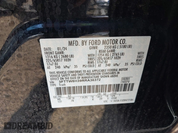 2024 Ford Maverick XLT z VIN 3FTTW8H39RRA36372, wystawiony jako IAAI lot #42008974 z przebiegiem 13 293 mil mil oraz . Historia ofert i sprzedaży dostępna na DreamBid. Obrazek 9.
