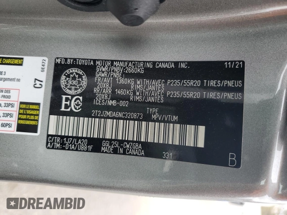 2022 Lexus RX 350 z VIN 2T2JZMDA6NC320873, wystawiony jako Copart lot #56297795 z przebiegiem 22 001 mil mil oraz Szkoda całkowita • Salvage title. Historia ofert i sprzedaży dostępna na DreamBid. Obrazek 14.