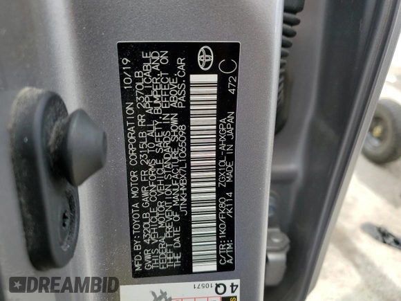 2020 Toyota C-HR LE with VIN JTNKHMBX7L1065098, listed as a Copart auction lot 50101395 with 51,933 mi miles and Salvage Title. Bid and sale history available at DreamBid. Image 12.