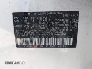 2023 Subaru Outback Limited XT with VIN 4S4BTGND3P3176792, listed as a IAAI auction lot 42077573 with 65,618 mi miles and . Bid and sale history available at DreamBid. Image 9.