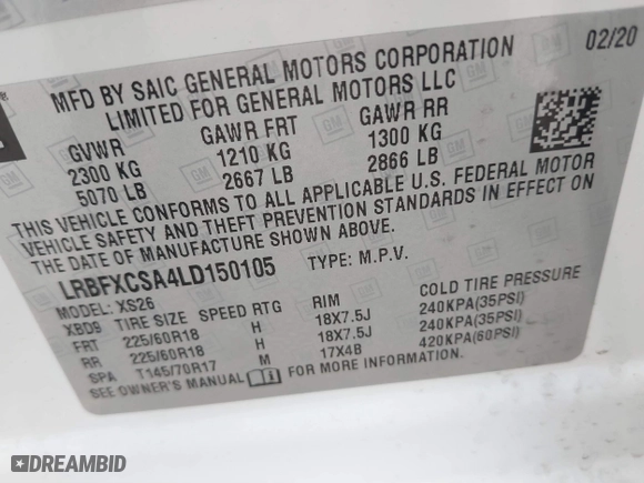 2020 Buick Envision Essence with VIN LRBFXCSA4LD150105, listed as a IAAI auction lot 40139829 with 26,982 mi miles. Bid and sale history available at carsss.com. Image 9.