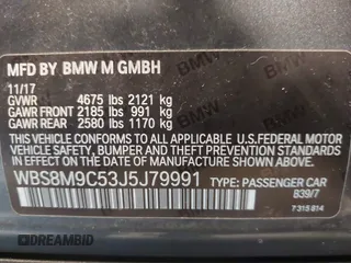 2018 BMW M3 with VIN WBS8M9C53J5J79991, listed as a IAAI auction lot 41881835 with 59,668 mi miles and . Bid and sale history available at DreamBid. Image 9.