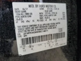2017 Ford Edge SE с VIN 2FMPK4G99HBC14611, выставлен на аукционе Copart как лот 57208205 с пробегом 116 124 миль миль и Списание • Salvage title. История ставок и продаж доступна на DreamBid. Изображение 13.