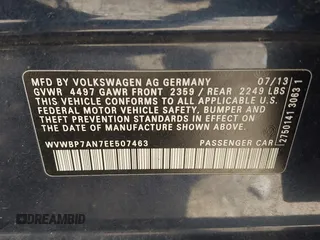 2014 Volkswagen CC R-Line with VIN WVWBP7AN7EE507463, listed as a IAAI auction lot 41984136 with 100,531 mi miles. Bid and sale history available at carsss.com. Image 9.