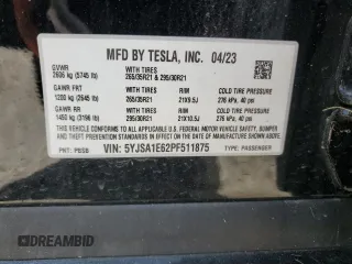 2023 Tesla Model S Plaid with VIN 5YJSA1E62PF511875, listed as a Copart auction lot 65583824 with Not provided miles and Salvage title. Bid and sale history available at DreamBid. Image 14.