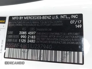 2018 Mercedes-Benz C C 300 with VIN 55SWF4JB1JU237940, listed as a IAAI auction lot 41911087 with 57,362 mi miles and . Bid and sale history available at carsss.com. Image 9.