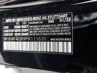 2023 Mercedes-Benz C 300 z VIN W1KAF4GB9PR111630, wystawiony jako Copart lot #53679435 z przebiegiem Nie podano mil oraz Szkoda całkowita • Salvage title. Historia ofert i sprzedaży dostępna na DreamBid. Obrazek 12.