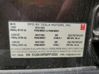 2013 Tesla Model S Performance z VIN 5YJSA1DP0DFP18285, wystawiony jako Copart lot #58437215 z przebiegiem 130 059 mil mil oraz Czysty tytuł • Clean title. Historia ofert i sprzedaży dostępna na DreamBid. Obrazek 12.