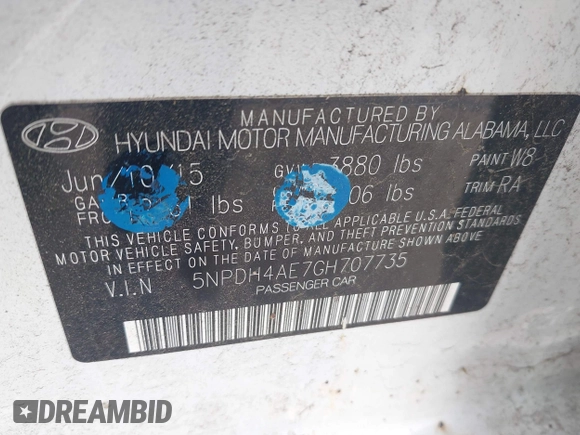 2016 Hyundai Elantra SE with VIN 5NPDH4AE7GH707735, listed as a IAAI auction lot 42460102 with 104,022 mi miles and . Bid and sale history available at DreamBid. Image 9.