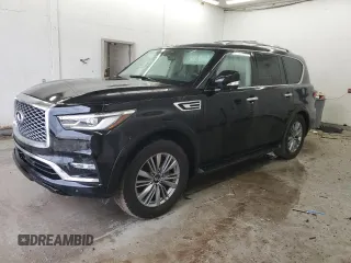 2021 Infiniti QX80 LUXE with VIN JN8AZ2AF4M9716379, listed as a Copart auction lot 45991555 with 114,758 mi miles and Salvage Title. Bid and sale history available at carsss.com. Image 1.