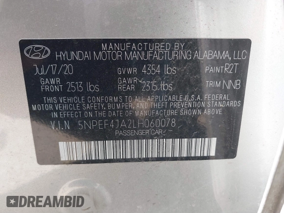 2020 Hyundai Sonata SEL z VIN 5NPEF4JA2LH060078, wystawiony jako IAAI lot #41830034 z przebiegiem 28 611 mil mil oraz . Historia ofert i sprzedaży dostępna na DreamBid. Obrazek 9.