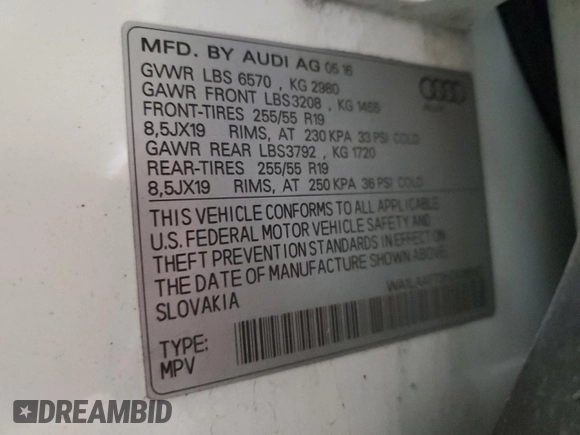 2017 Audi Q7 Premium Plus with VIN WA1LAAF73HD018687, listed as a Copart auction lot 45411145 with 110,040 mi miles and Clean title. Bid and sale history available at DreamBid. Image 13.