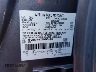 2021 Ford Mustang Mach-E Select с VIN 3FMTK1SSXMMA34389, выставлен на аукционе Copart как лот 48284035 с пробегом 60 667 миль миль и Списание • Salvage title. История ставок и продаж доступна на DreamBid. Изображение 14.