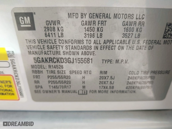 2016 Buick Enclave Premium with VIN 5GAKRCKD3GJ155681, listed as a IAAI auction lot 41816824 with 112,585 mi miles. Bid and sale history available at carsss.com. Image 9.