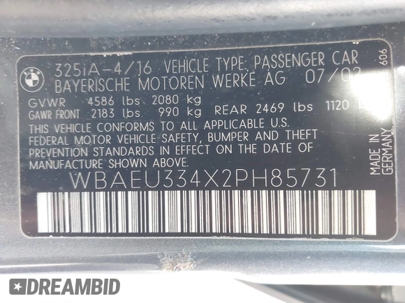 2002 BMW 3 Series 325xi z VIN WBAEU334X2PH85731, wystawiony jako IAAI lot #41678920 z przebiegiem 219 414 mil mil oraz . Historia ofert i sprzedaży dostępna na DreamBid. Obrazek 9.
