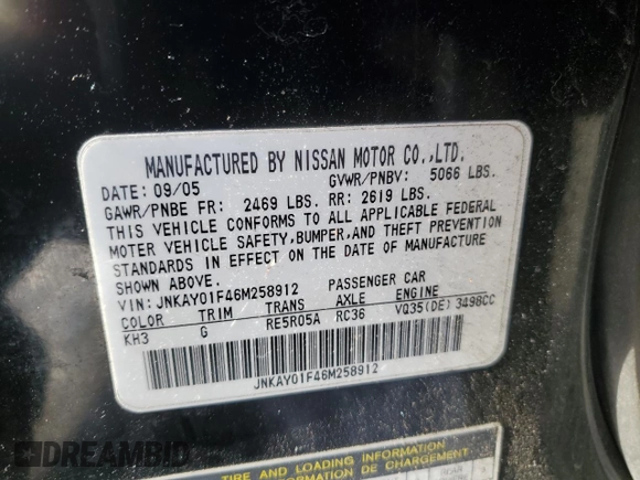 2006 Infiniti M with VIN JNKAY01F46M258912, listed as a Copart auction lot 89181105 with 191,140 mi miles and Salvage Title. Bid and sale history available at carsss.com. Image 13.