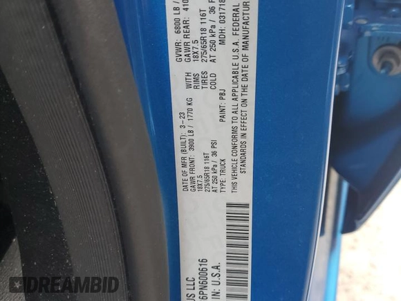 2023 Ram 1500 Tradesman with VIN 1C6RRFCG6PN600616, listed as a Copart auction lot 75331334 with Not provided miles and Salvage title. Bid and sale history available at DreamBid. Image 13.
