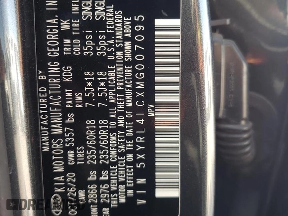 2021 Kia Sorento S with VIN 5XYRL4LCXMG007095, listed as a Copart auction lot 74550024 with 38,490 mi miles and Clean Title. Bid and sale history available at DreamBid. Image 13.