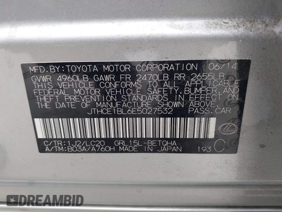 2014 Lexus GS 350 with VIN JTHCE1BL6E5027532, listed as a IAAI auction lot 42448739 with 83,143 mi miles and . Bid and sale history available at DreamBid. Image 9.