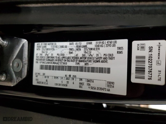 2013 Ford Escape SEL with VIN 1FMCU9HX3DUC17303, listed as a Copart auction lot 47381445 with 154,648 mi miles and Salvage Title. Bid and sale history available at carsss.com. Image 13.