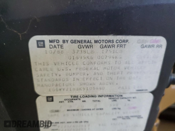 1989 Chevrolet Corvette with VIN 1G1YY2188K5105640, listed as a Copart auction lot 53623865 with 113,257 mi miles and Clean Title. Bid and sale history available at carsss.com. Image 12.