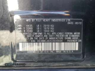 2012 Subaru Legacy Limited with VIN 4S3BMCJ62C3030668, listed as a Copart auction lot 50011615 with 139,630 mi miles and Salvage title. Bid and sale history available at DreamBid. Image 12.