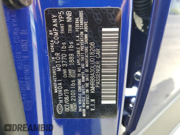 2020 Hyundai Venue SE z VIN KMHRB8A30LU018208, wystawiony jako Copart lot #54599955 z przebiegiem 50 704 mil mil oraz Szkoda całkowita • Salvage title. Historia ofert i sprzedaży dostępna na DreamBid. Obrazek 13.