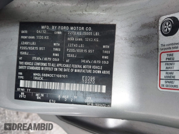 2012 Ford Transit Connect XLT с VIN NM0LS6BN3CT108101, выставлен на аукционе IAAI как лот 41816980 с пробегом 105 063 миль миль и . История ставок и продаж доступна на DreamBid. Изображение 9.