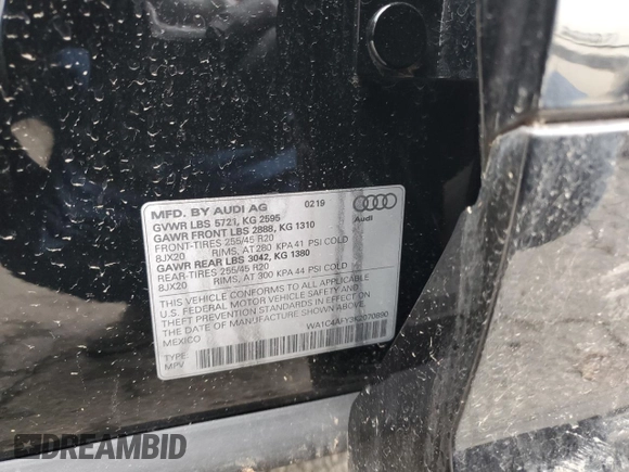 2019 Audi SQ5 Prestige with VIN WA1C4AFY3K2070890, listed as a Copart auction lot 49706185 with Not Provided miles and Salvage Title. Bid and sale history available at carsss.com. Image 12.