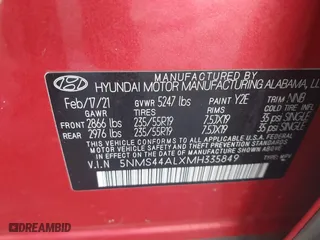2021 Hyundai Santa Fe Limited with VIN 5NMS44ALXMH335849, listed as a IAAI auction lot 41375048 with 77,844 mi miles. Bid and sale history available at carsss.com. Image 9.