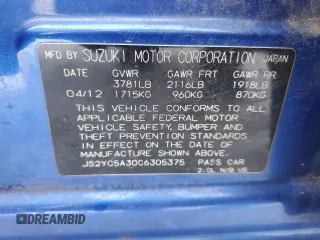 2012 Suzuki SX4 LE with VIN JS2YC5A30C6305375, listed as a Copart auction lot 45429185 with 103,283 mi miles and Salvage Title. Bid and sale history available at DreamBid. Image 12.
