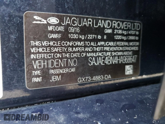 2017 Jaguar XE with VIN SAJAE4BN4HA968647, listed as a Copart auction lot 81204584 with Not Provided miles and Salvage Title. Bid and sale history available at DreamBid. Image 13.