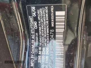 2008 Mercedes-Benz C 350 Sport with VIN WDDGF56X98R030478, listed as a Copart auction lot 48744965 with 181,423 mi miles and Salvage Title. Bid and sale history available at DreamBid. Image 13.
