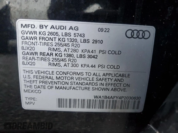 2023 Audi SQ5 Premium Plus with VIN WA1B4AFY4P2030630, listed as a Copart auction lot 76294654 with 51,456 mi miles and Non Repairable. Bid and sale history available at carsss.com. Image 14.