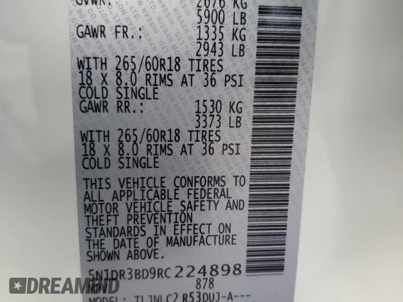 2024 Nissan Pathfinder Rock Creek z VIN 5N1DR3BD9RC224898, wystawiony jako Copart lot #50728265 z przebiegiem 13 765 mil mil oraz Szkoda całkowita • Salvage title. Historia ofert i sprzedaży dostępna na DreamBid. Obrazek 13.