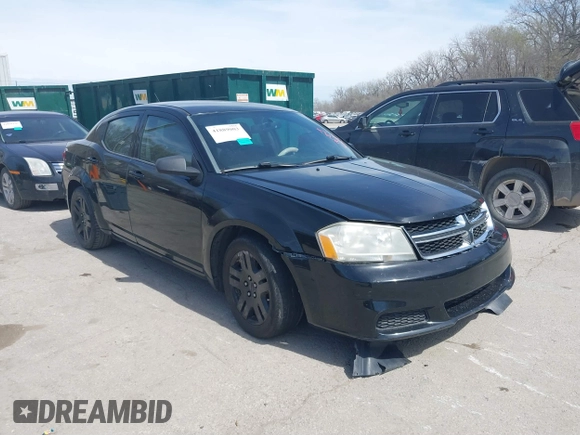 2013 Dodge Avenger SE with VIN 1C3CDZABXDN540331, listed as a IAAI auction lot 41889003 with 163,006 mi miles. Bid and sale history available at carsss.com. Image 1.