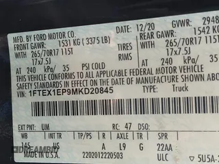 2021 Ford F-150 XL with VIN 1FTEX1EP9MKD20845, listed as a IAAI auction lot 36205781 with 27,824 mi miles and . Bid and sale history available at DreamBid. Image 9.