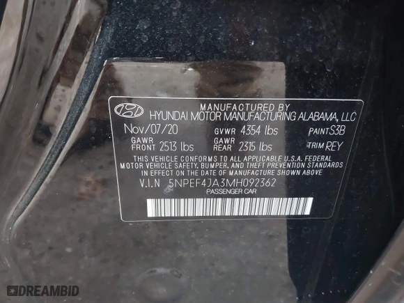 2021 Hyundai Sonata SEL with VIN 5NPEF4JA3MH092362, listed as a IAAI auction lot 41178559 with 1 mi miles. Bid and sale history available at carsss.com. Image 9.