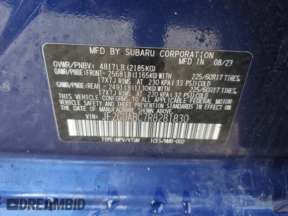 2024 Subaru Crosstrek z VIN JF2GUABC7R8281830, wystawiony jako Copart lot #52398255 z przebiegiem 13 682 mil mil oraz Szkoda całkowita • Salvage title. Historia ofert i sprzedaży dostępna na DreamBid. Obrazek 12.