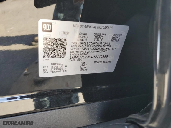 2024 Chevrolet Traverse AWD LT with VIN 1GNEVGKS4RJ240990, listed as a Copart auction lot 47413285 with 4,749 mi miles and Salvage Title. Bid and sale history available at carsss.com. Image 13.