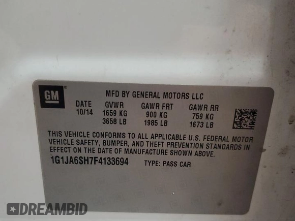 2015 Chevrolet Sonic LS with VIN 1G1JA6SH7F4133694, listed as a Copart auction lot 48119295 with 150,367 mi miles and Clean title. Bid and sale history available at DreamBid. Image 12.