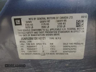 2013 Chevrolet Equinox LT with VIN 2GNFLEEK1D6140121, listed as a IAAI auction lot 42103196 with 143,335 mi miles and . Bid and sale history available at DreamBid. Image 9.