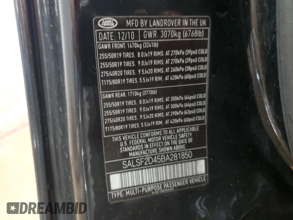 2011 Land Rover Range Rover Sport HSE with VIN SALSF2D45BA281850, listed as a Copart auction lot 50836815 with 129,377 mi miles and Salvage Title. Bid and sale history available at DreamBid. Image 12.