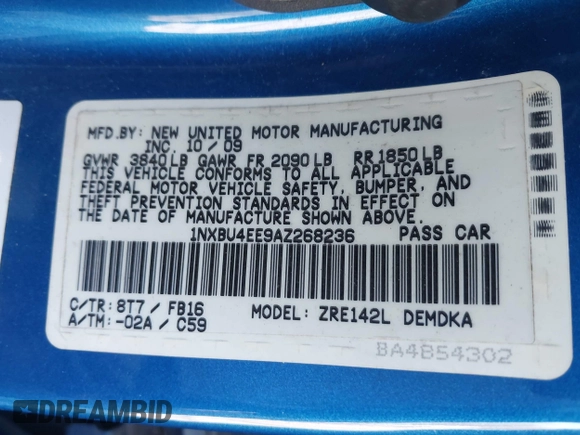 2010 Toyota Corolla with VIN 1NXBU4EE9AZ268236, listed as a IAAI auction lot 41427141 with 112,747 mi miles. Bid and sale history available at carsss.com. Image 9.