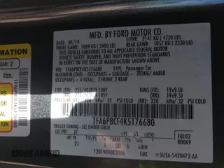 2019 Ford Mustang GT with VIN 1FA6P8CF4K5176680, listed as a IAAI auction lot 41485516 with 59,278 mi miles and . Bid and sale history available at DreamBid. Image 9.