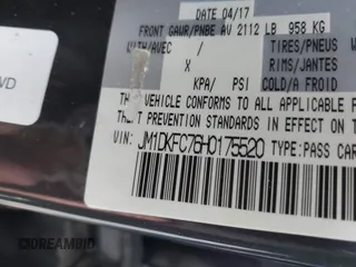 2017 Mazda CX-3 Touring with VIN JM1DKFC76H0175520, listed as a IAAI auction lot 41919185 with 105,346 mi miles and . Bid and sale history available at DreamBid. Image 9.