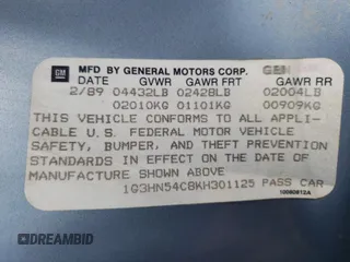 1989 Oldsmobile Delta z VIN 1G3HN54C8KH301125, wystawiony jako Copart lot #70709764 z przebiegiem 87 068 mil mil oraz Tytuł czysty. Historia ofert i sprzedaży dostępna na DreamBid. Obrazek 14.