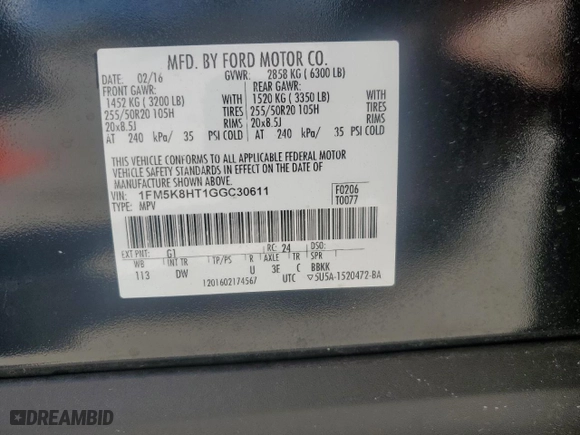 2016 Ford Explorer Platinum with VIN 1FM5K8HT1GGC30611, listed as a Copart auction lot 48587675 with 131,916 mi miles and Salvage Title. Bid and sale history available at carsss.com. Image 15.